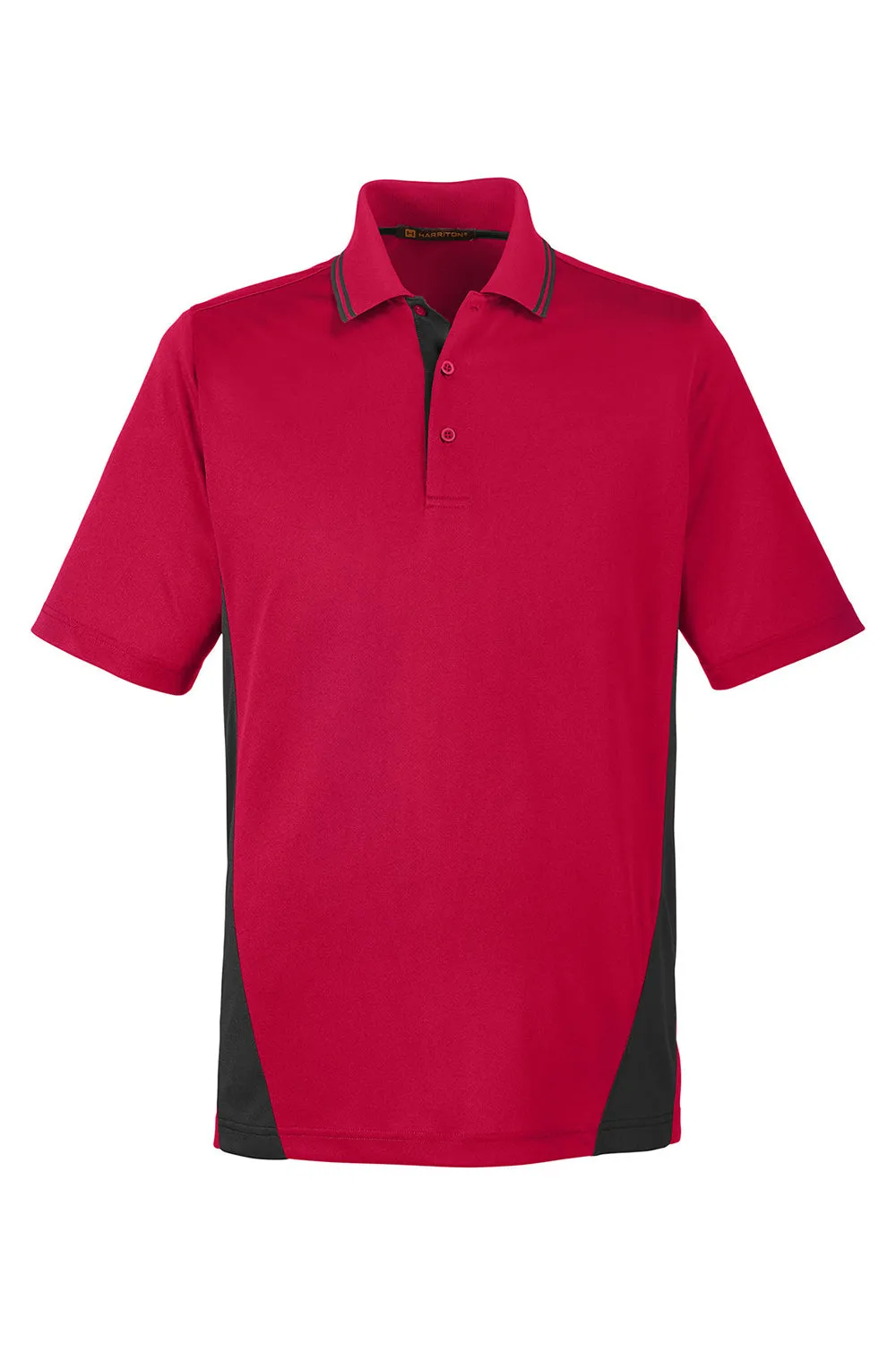 Harriton Mens Flash Performance Moisture Wicking Colorblock Short Sleeve Polo Shirt - Red/Black