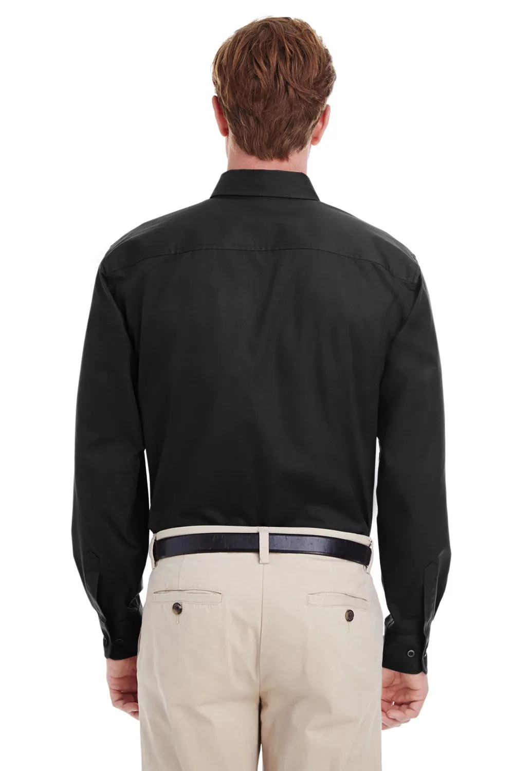 Harriton Mens Foundation Stain Resistant Long Sleeve Button Down Shirt w/ Pocket - Black - Closeout