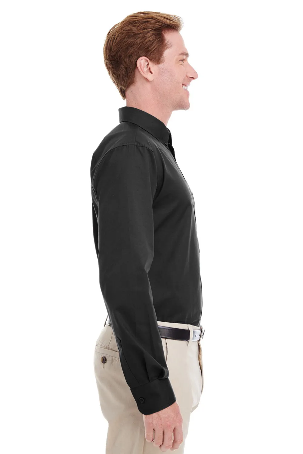 Harriton Mens Foundation Stain Resistant Long Sleeve Button Down Shirt w/ Pocket - Black - Closeout