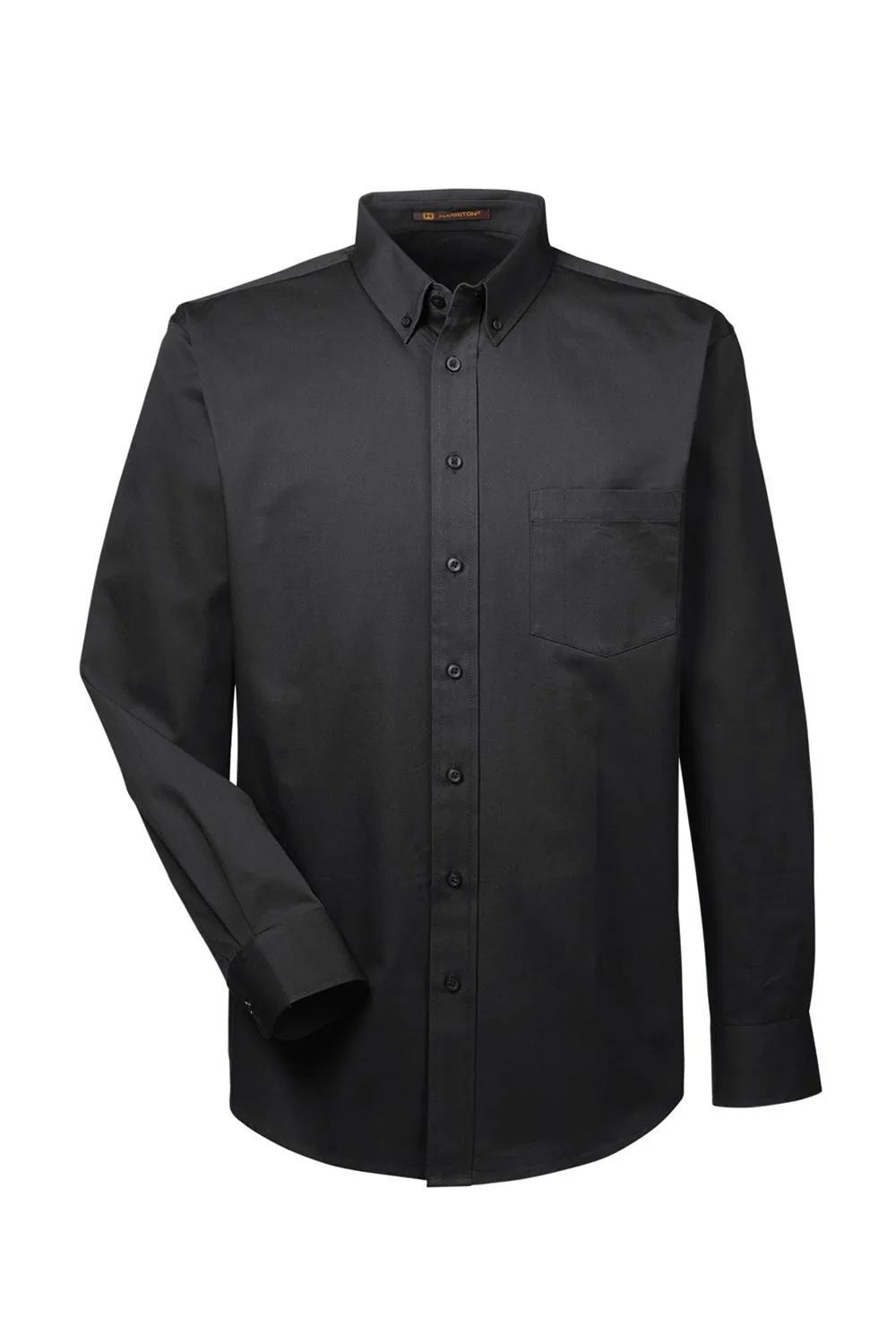 Harriton Mens Foundation Stain Resistant Long Sleeve Button Down Shirt w/ Pocket - Black - Closeout