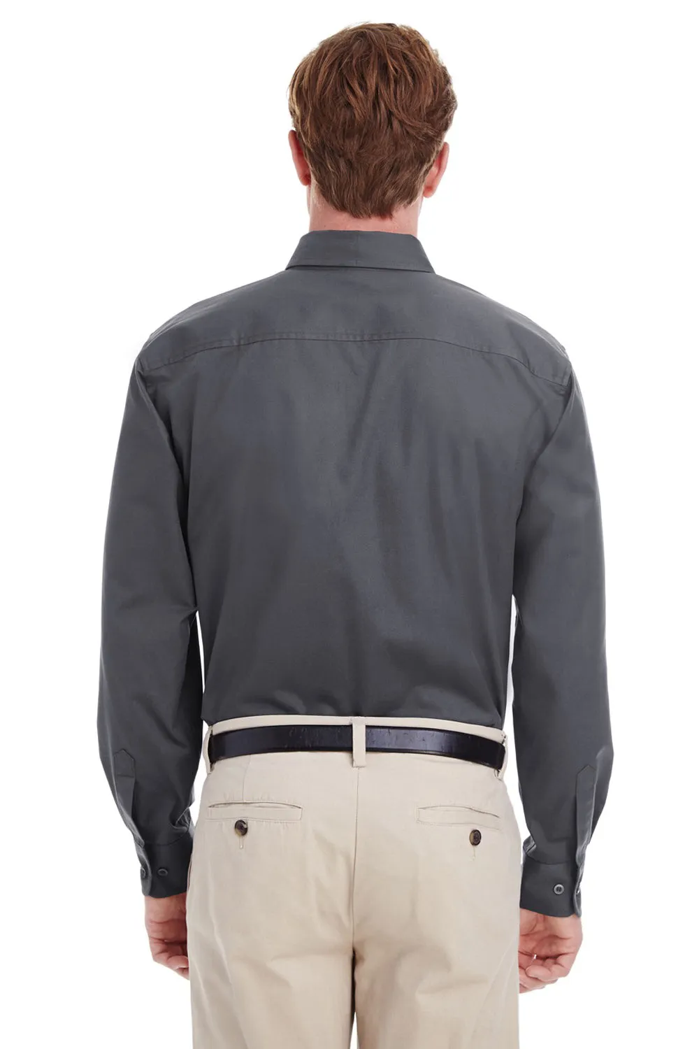 Harriton Mens Foundation Stain Resistant Long Sleeve Button Down Shirt w/ Pocket - Dark Charcoal Grey - Closeout
