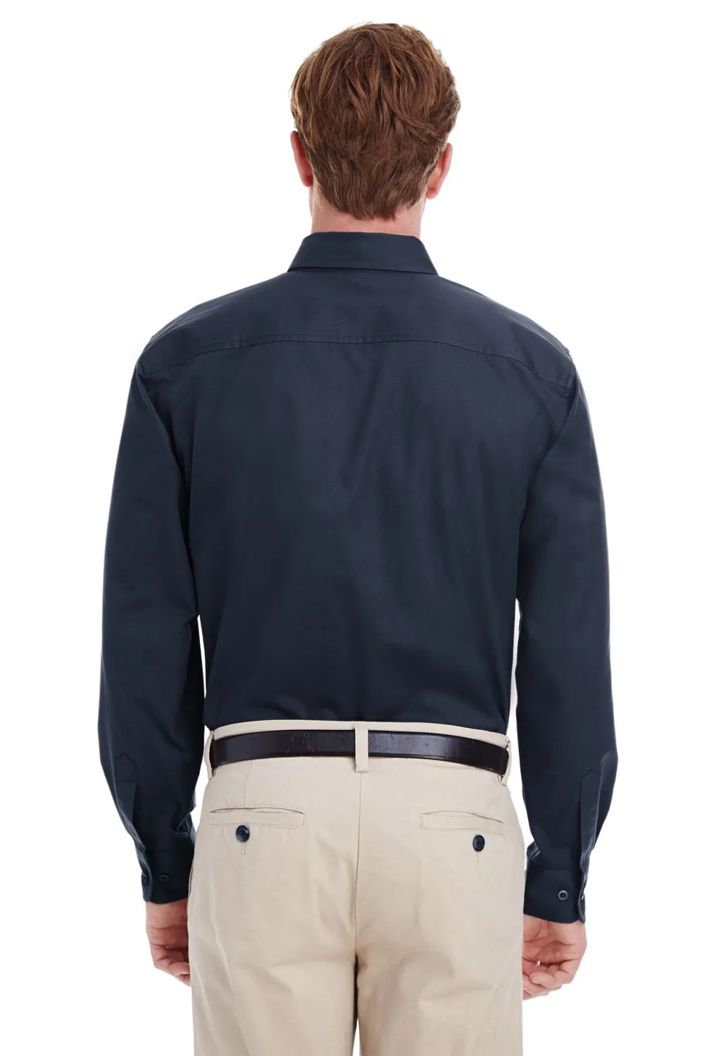 Harriton Mens Foundation Stain Resistant Long Sleeve Button Down Shirt w/ Pocket - Dark Navy Blue - Closeout