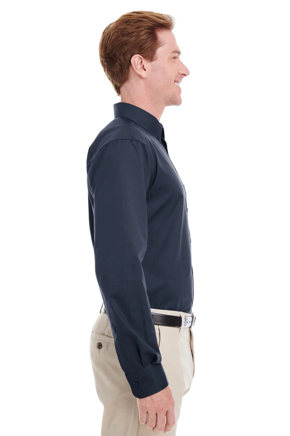 Harriton Mens Foundation Stain Resistant Long Sleeve Button Down Shirt w/ Pocket - Dark Navy Blue - Closeout