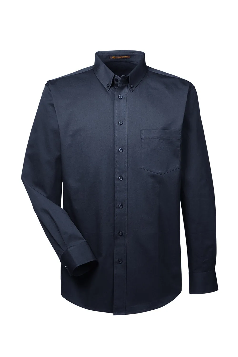 Harriton Mens Foundation Stain Resistant Long Sleeve Button Down Shirt w/ Pocket - Dark Navy Blue - Closeout