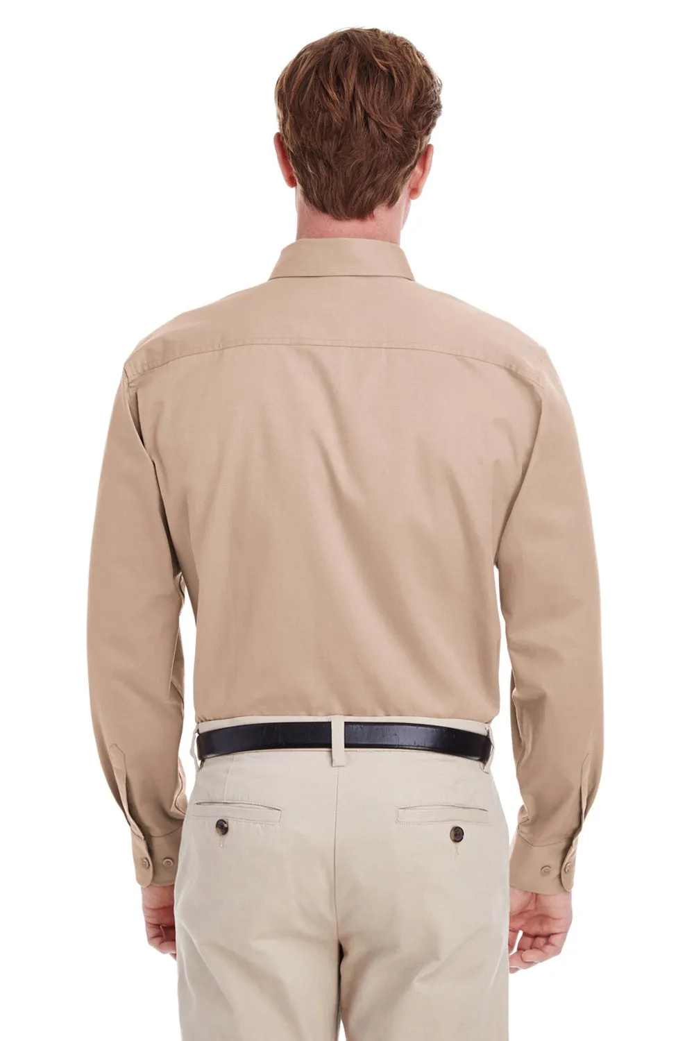 Harriton Mens Foundation Stain Resistant Long Sleeve Button Down Shirt w/ Pocket - Khaki - Closeout