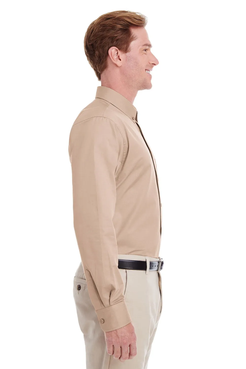 Harriton Mens Foundation Stain Resistant Long Sleeve Button Down Shirt w/ Pocket - Khaki - Closeout