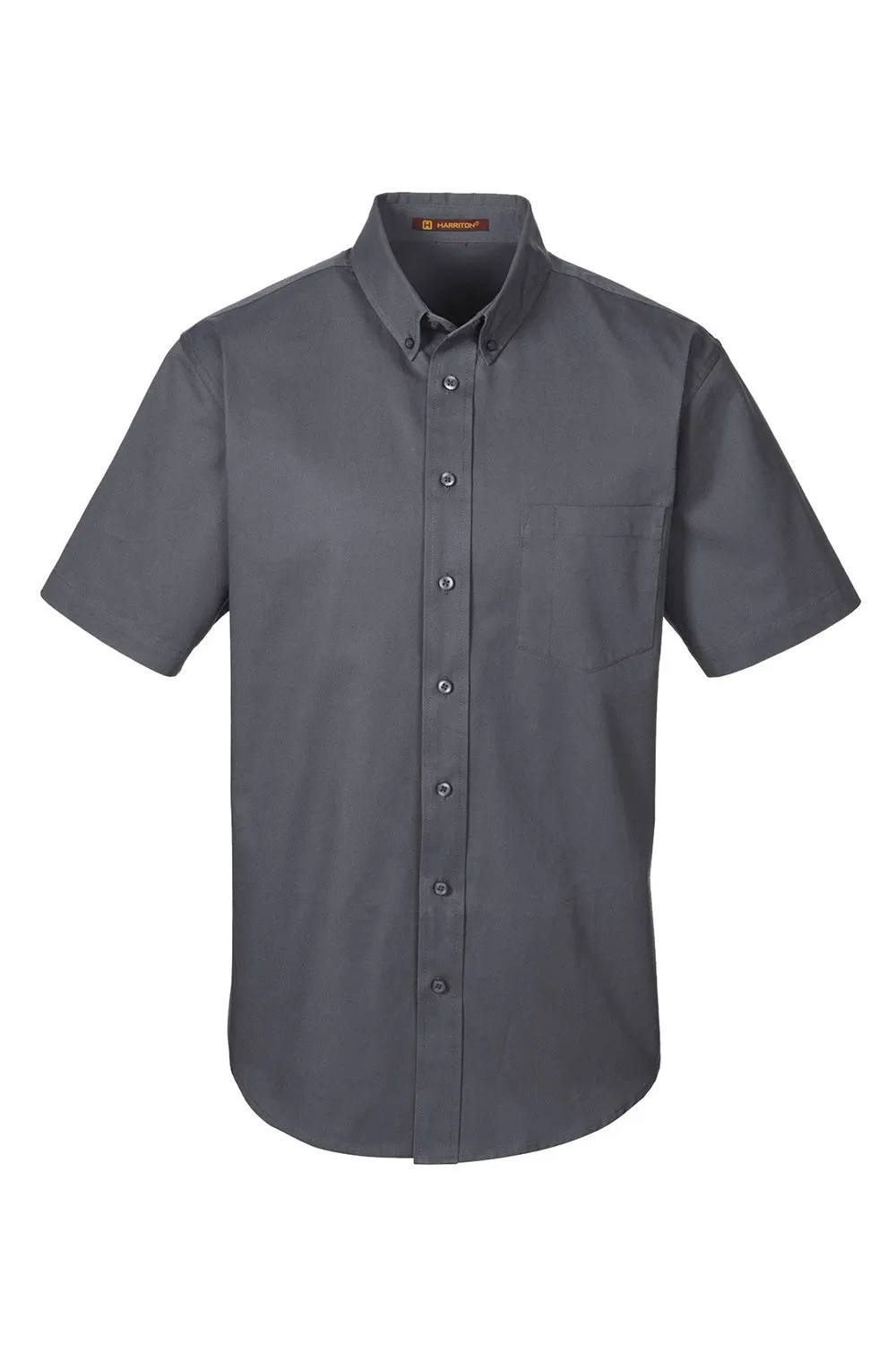 Harriton Mens Foundation Stain Resistant Short Sleeve Button Down Shirt w/ Pocket - Dark Charcoal Grey - Closeout