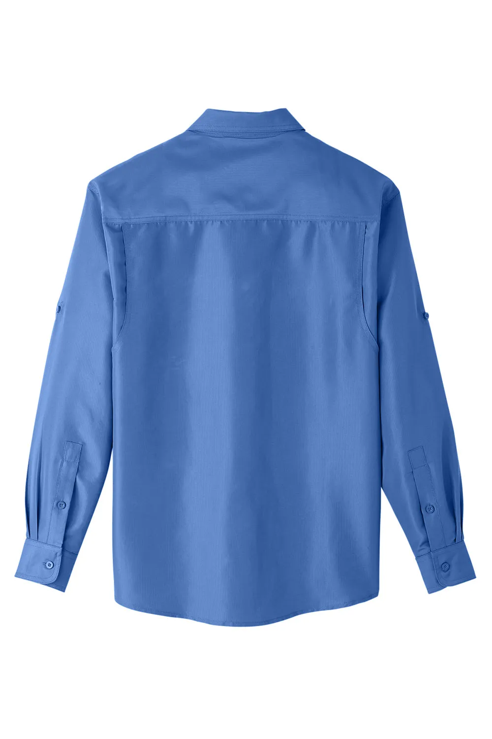 Harriton Mens Key West Performance Moisture Wicking Long Sleeve Button Down Shirt w/ Double Pockets - Cloud Blue