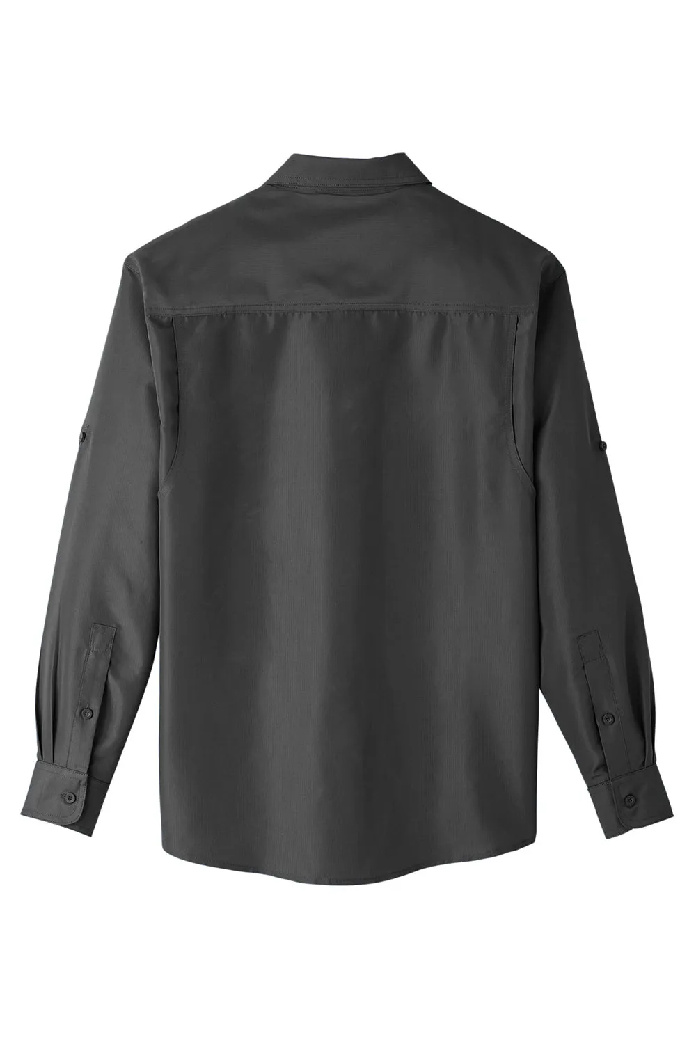 Harriton Mens Key West Performance Moisture Wicking Long Sleeve Button Down Shirt w/ Double Pockets - Dark Charcoal Grey