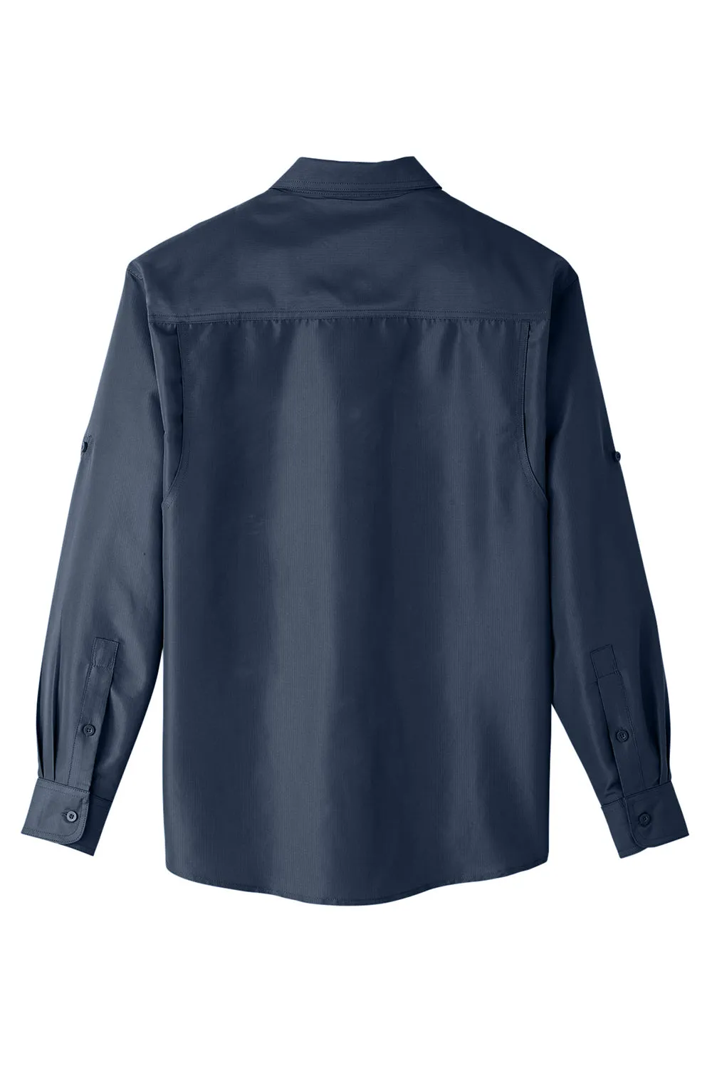 Harriton Mens Key West Performance Moisture Wicking Long Sleeve Button Down Shirt w/ Double Pockets - Navy Blue