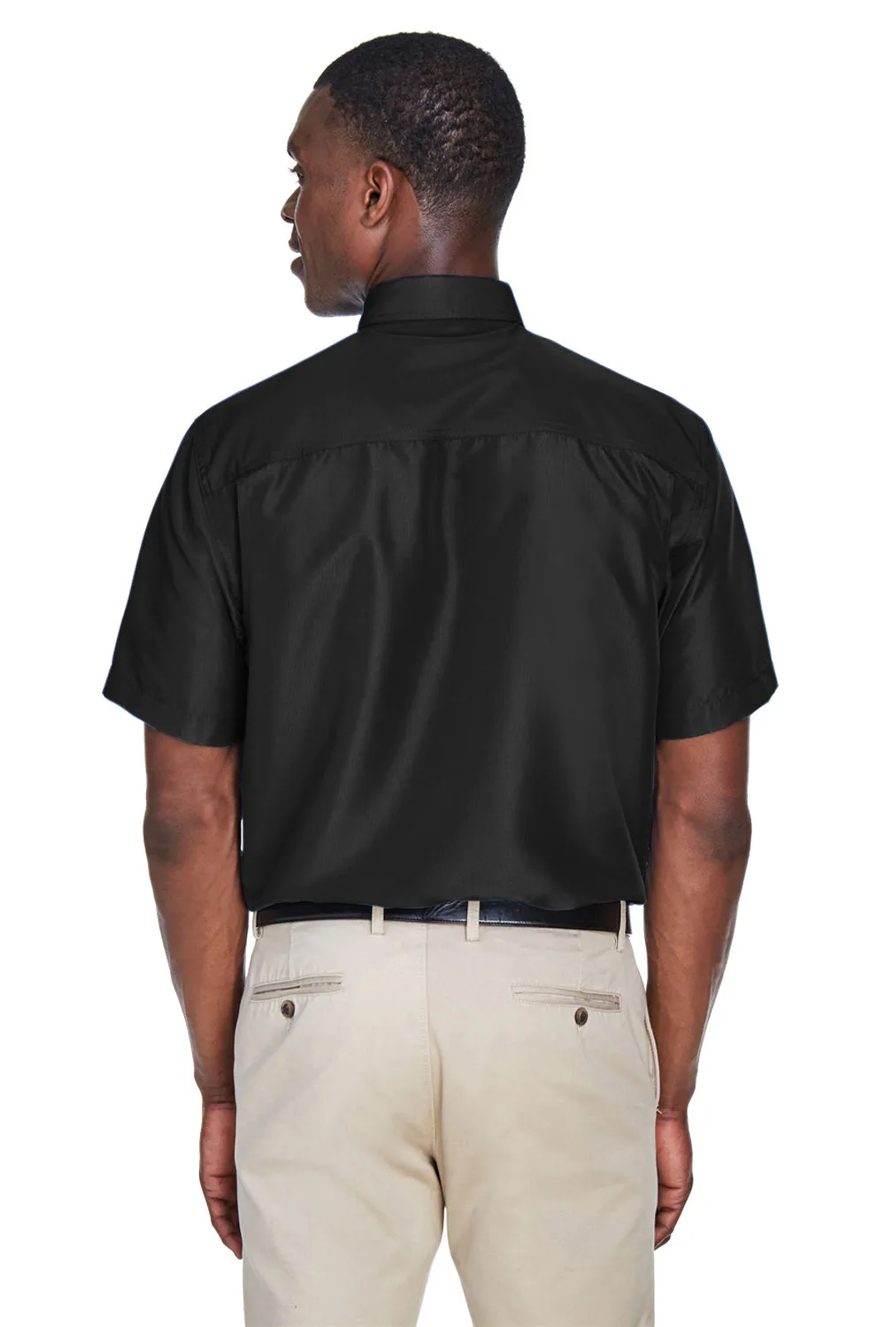 Harriton Mens Key West Performance Moisture Wicking Short Sleeve Button Down Shirt w/ Double Pockets - Black
