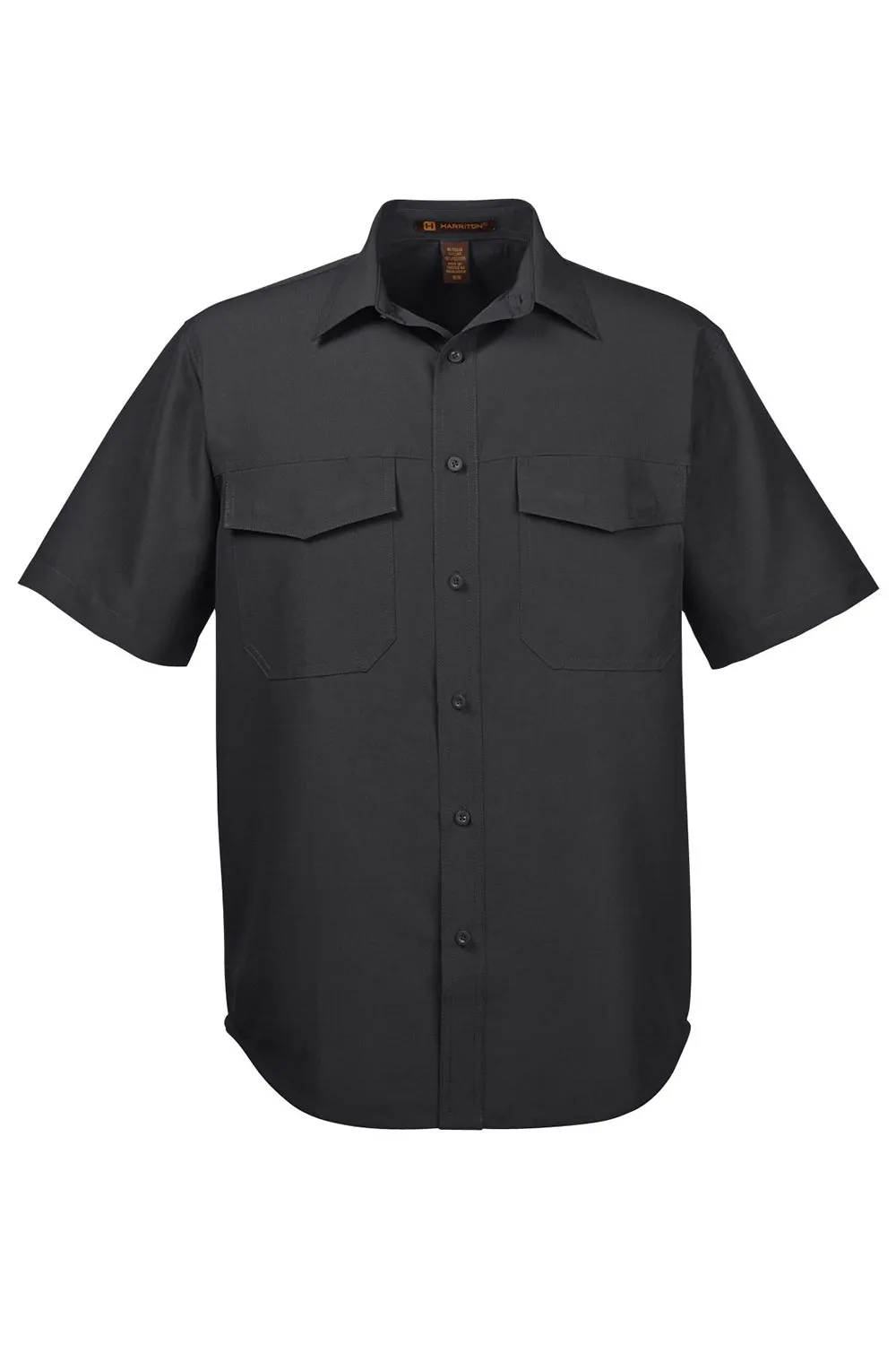 Harriton Mens Key West Performance Moisture Wicking Short Sleeve Button Down Shirt w/ Double Pockets - Black
