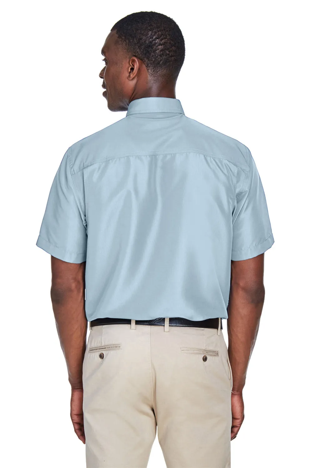 Harriton Mens Key West Performance Moisture Wicking Short Sleeve Button Down Shirt w/ Double Pockets - Cloud Blue