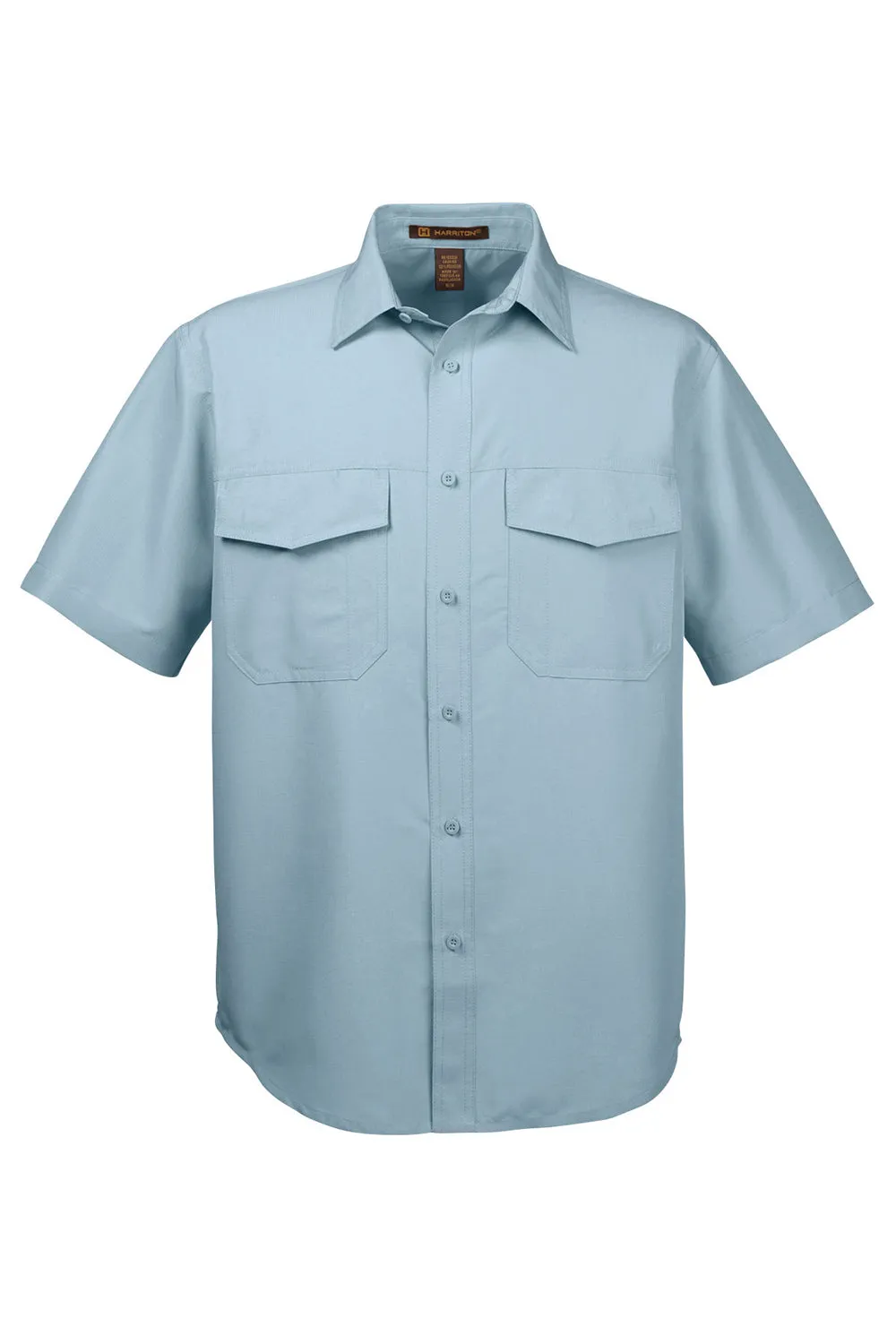 Harriton Mens Key West Performance Moisture Wicking Short Sleeve Button Down Shirt w/ Double Pockets - Cloud Blue