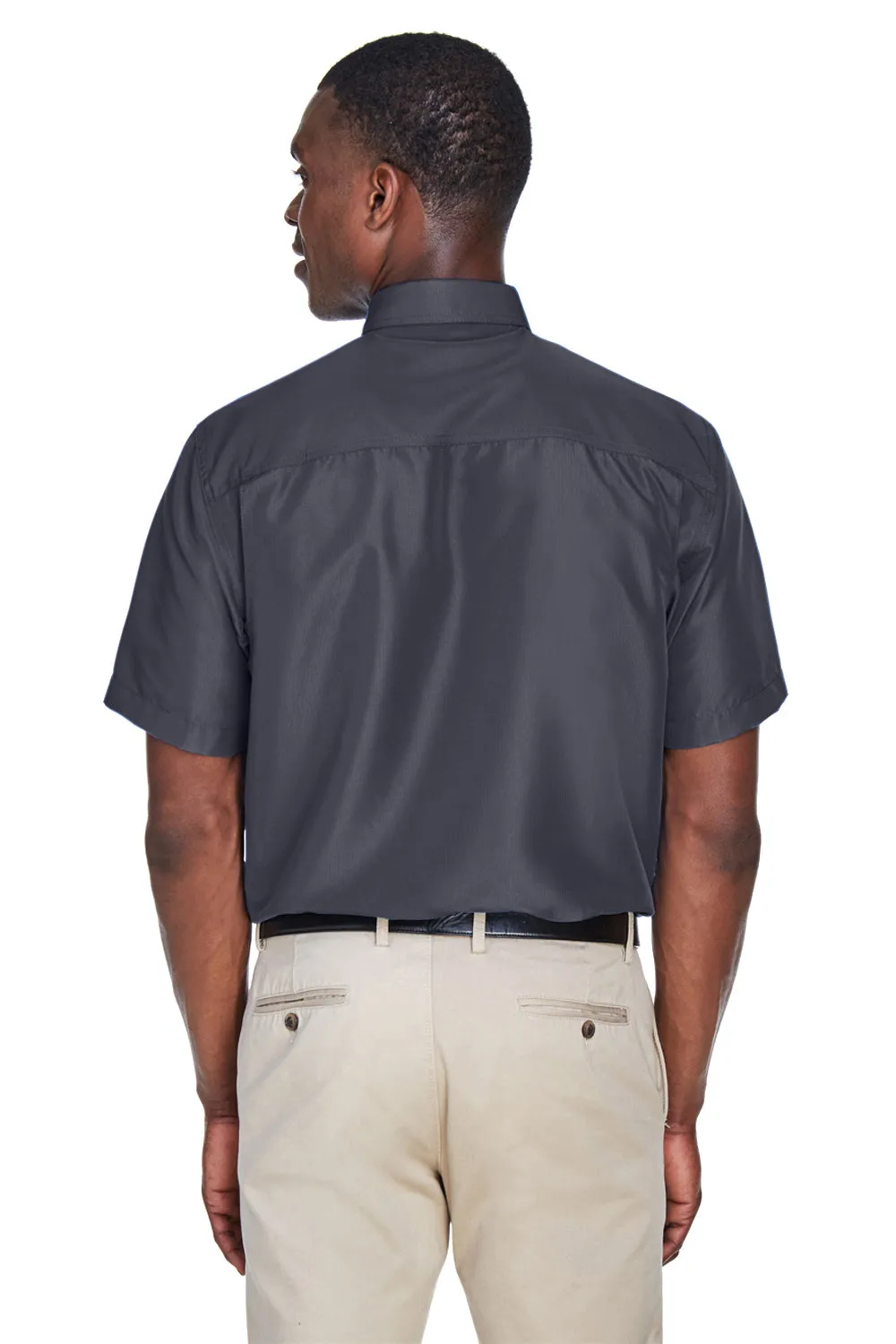 Harriton Mens Key West Performance Moisture Wicking Short Sleeve Button Down Shirt w/ Double Pockets - Dark Charcoal Grey