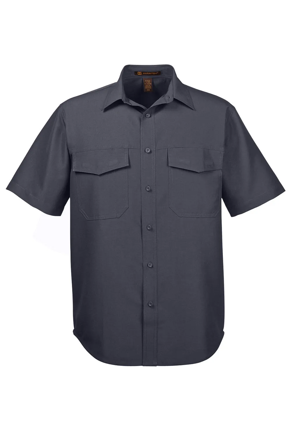 Harriton Mens Key West Performance Moisture Wicking Short Sleeve Button Down Shirt w/ Double Pockets - Dark Charcoal Grey