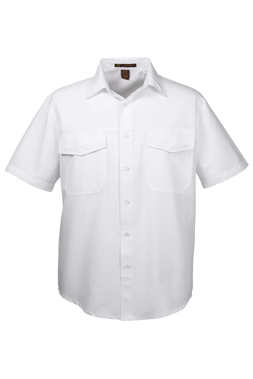 Harriton Mens Key West Performance Moisture Wicking Short Sleeve Button Down Shirt w/ Double Pockets - White