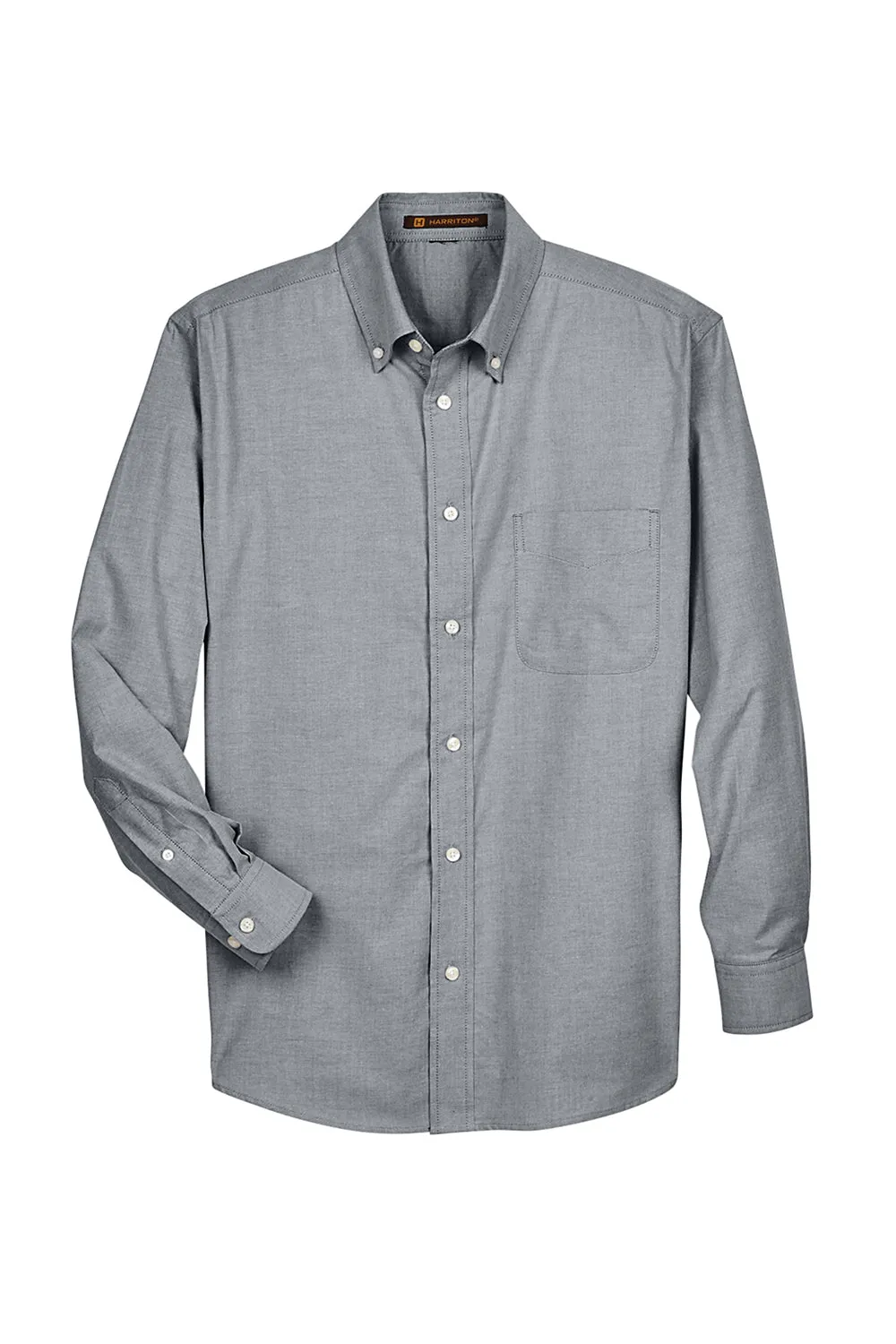 Harriton Mens Oxford Wrinkle Resistant Long Sleeve Button Down Shirt w/ Pocket - Oxford Grey