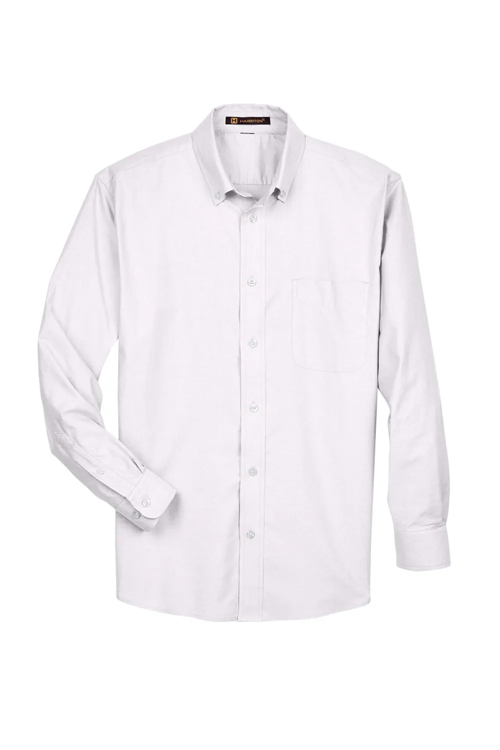 Harriton Mens Oxford Wrinkle Resistant Long Sleeve Button Down Shirt w/ Pocket - White
