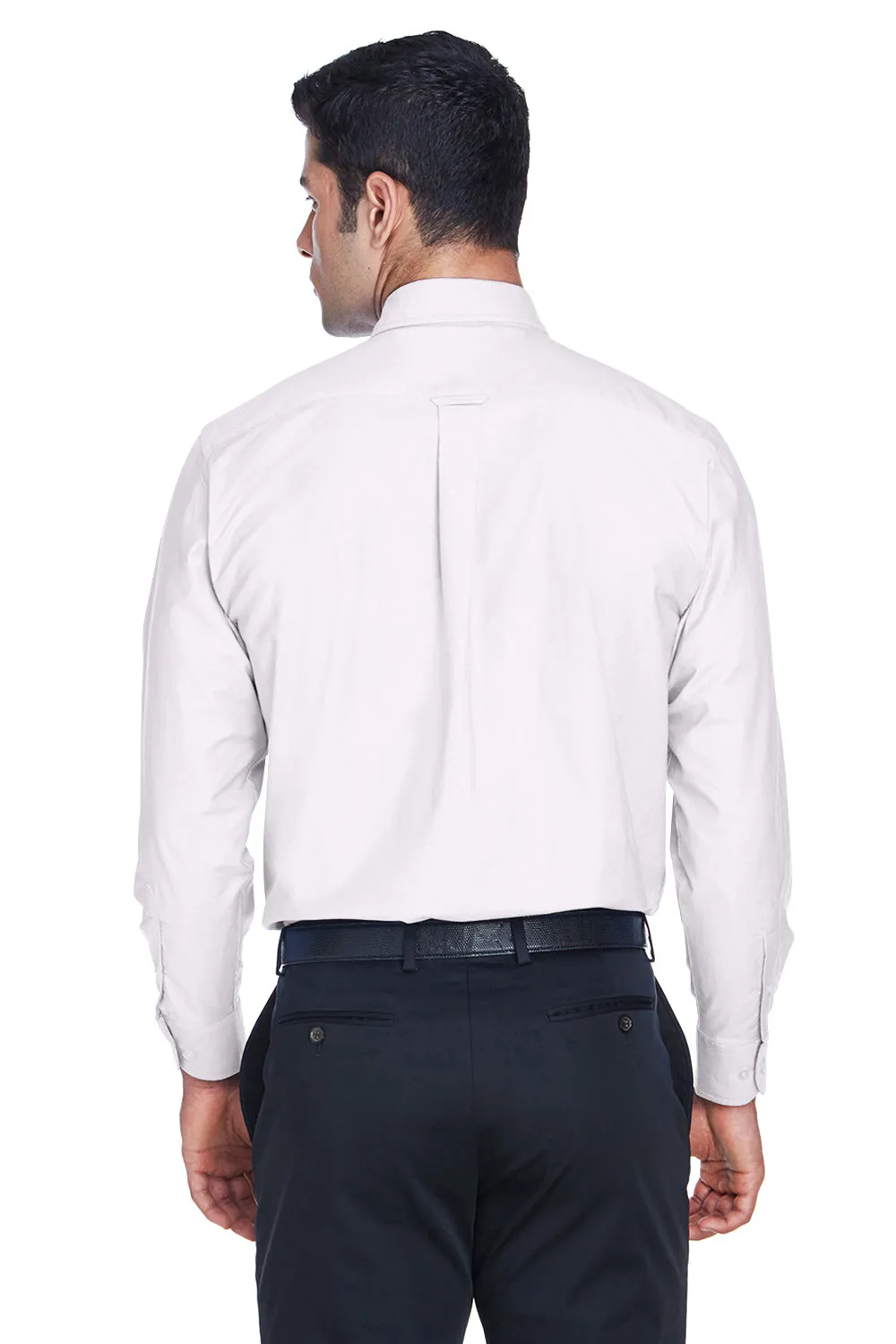 Harriton Mens Oxford Wrinkle Resistant Long Sleeve Button Down Shirt w/ Pocket - White