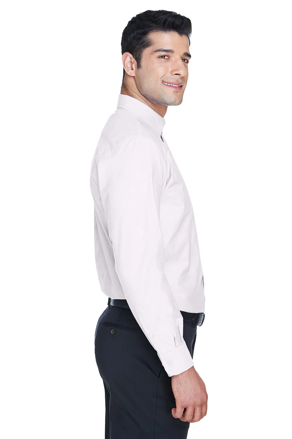Harriton Mens Oxford Wrinkle Resistant Long Sleeve Button Down Shirt w/ Pocket - White
