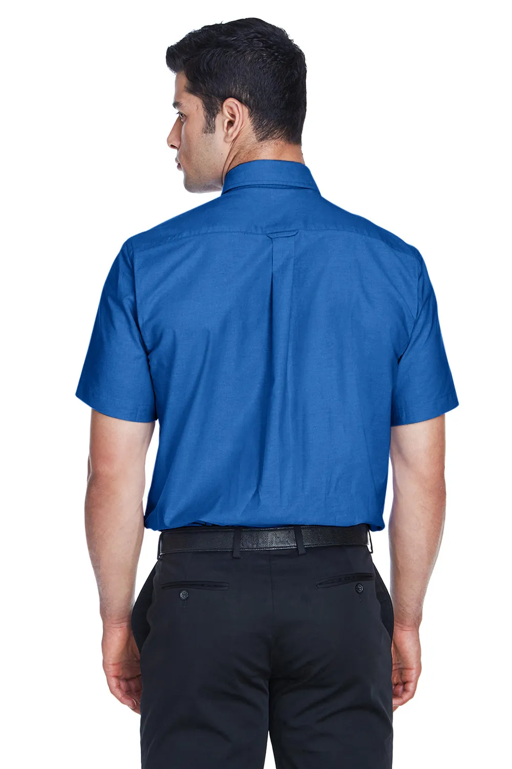 Harriton Mens Oxford Wrinkle Resistant Short Sleeve Button Down Shirt w/ Pocket - French Blue