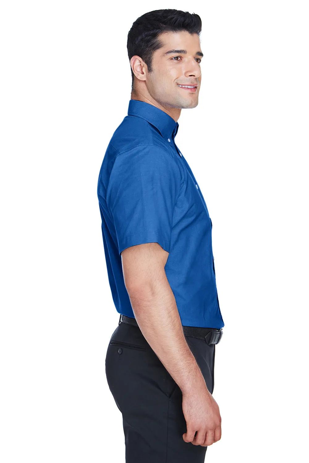 Harriton Mens Oxford Wrinkle Resistant Short Sleeve Button Down Shirt w/ Pocket - French Blue