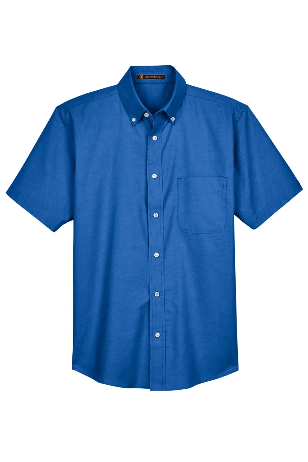 Harriton Mens Oxford Wrinkle Resistant Short Sleeve Button Down Shirt w/ Pocket - French Blue
