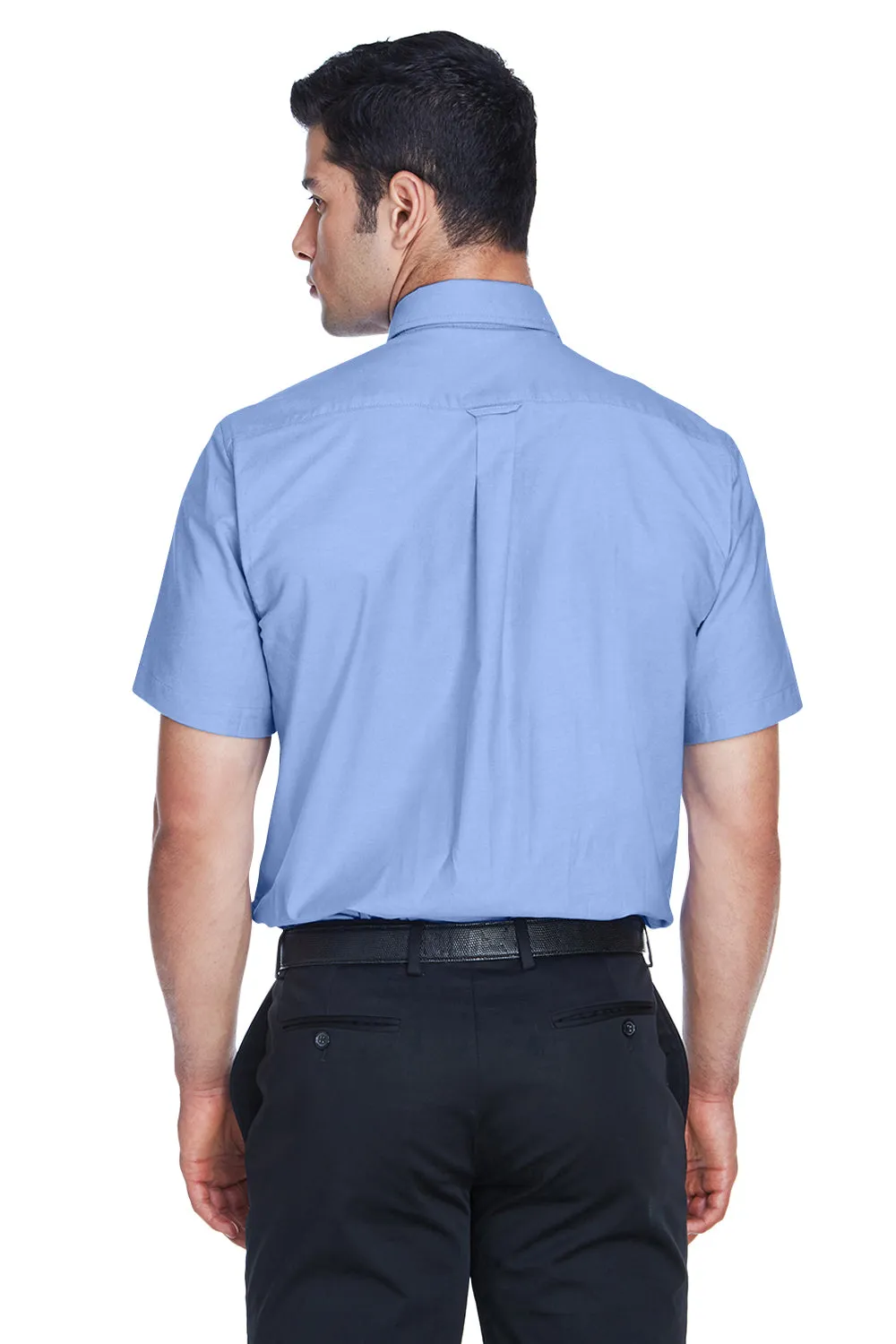 Harriton Mens Oxford Wrinkle Resistant Short Sleeve Button Down Shirt w/ Pocket - Light Blue - Closeout