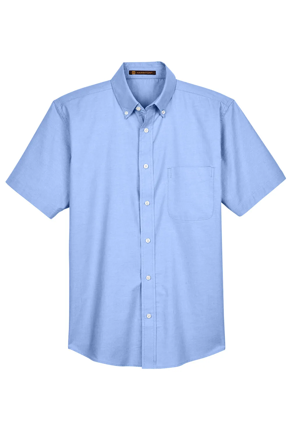 Harriton Mens Oxford Wrinkle Resistant Short Sleeve Button Down Shirt w/ Pocket - Light Blue - Closeout