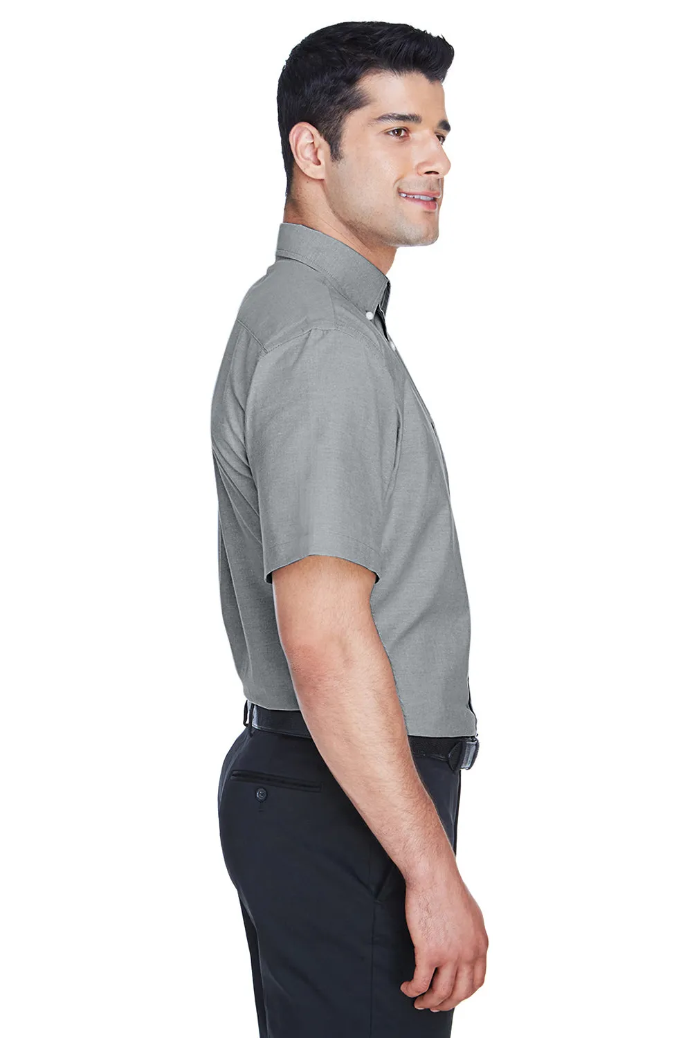 Harriton Mens Oxford Wrinkle Resistant Short Sleeve Button Down Shirt w/ Pocket - Oxford Grey