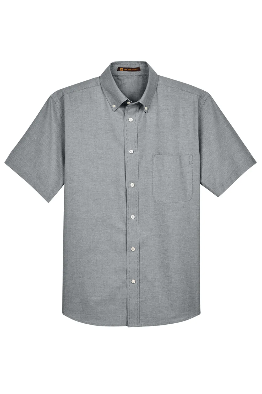 Harriton Mens Oxford Wrinkle Resistant Short Sleeve Button Down Shirt w/ Pocket - Oxford Grey
