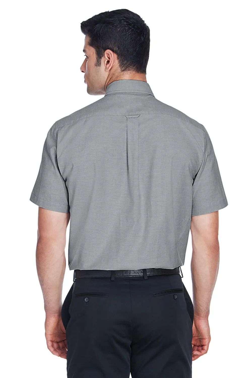 Harriton Mens Oxford Wrinkle Resistant Short Sleeve Button Down Shirt w/ Pocket - Oxford Grey
