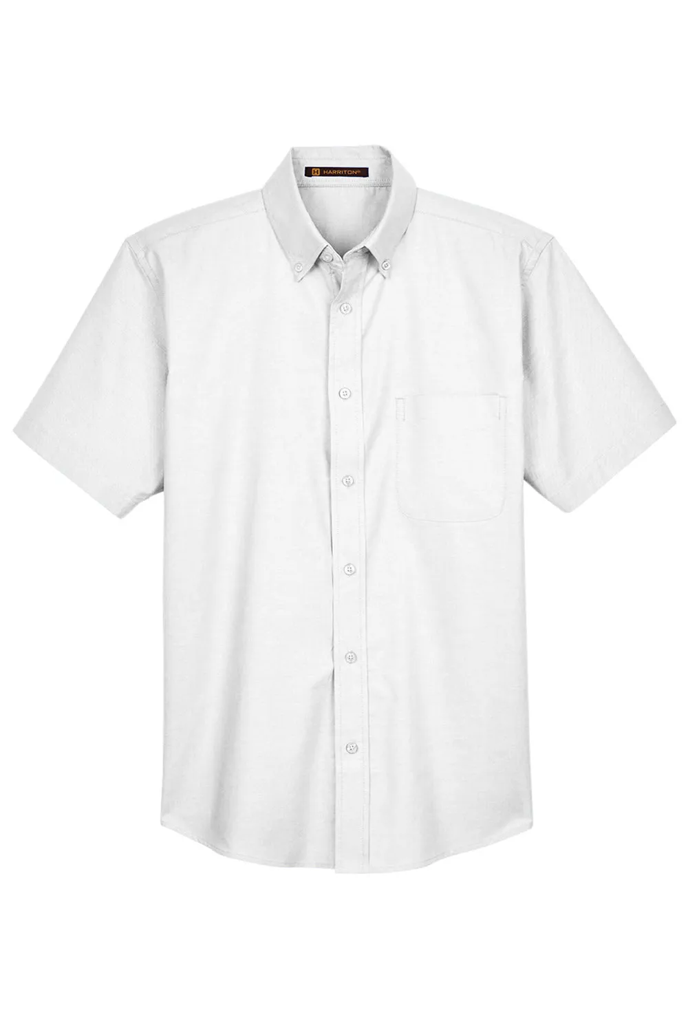 Harriton Mens Oxford Wrinkle Resistant Short Sleeve Button Down Shirt w/ Pocket - White - Closeout