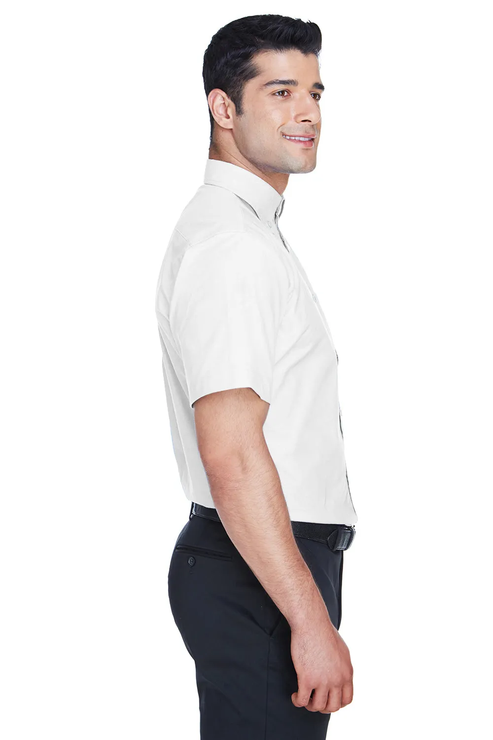 Harriton Mens Oxford Wrinkle Resistant Short Sleeve Button Down Shirt w/ Pocket - White - Closeout