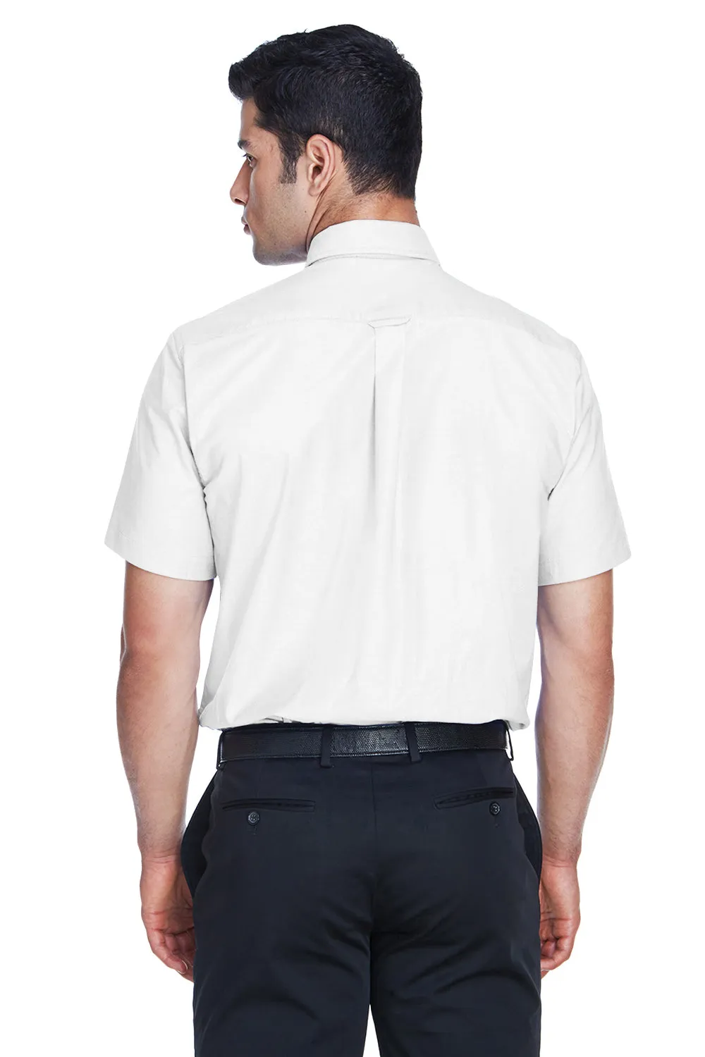 Harriton Mens Oxford Wrinkle Resistant Short Sleeve Button Down Shirt w/ Pocket - White - Closeout