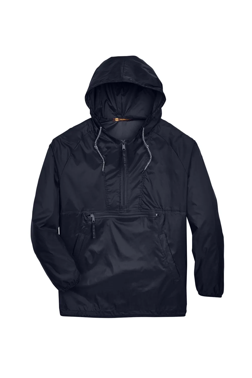 Harriton Mens Packable Wind & Water Resistant 1/4 Zip Hooded Jacket - Navy Blue