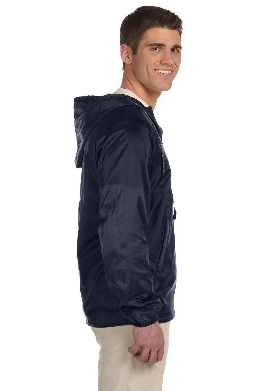 Harriton Mens Packable Wind & Water Resistant 1/4 Zip Hooded Jacket - Navy Blue