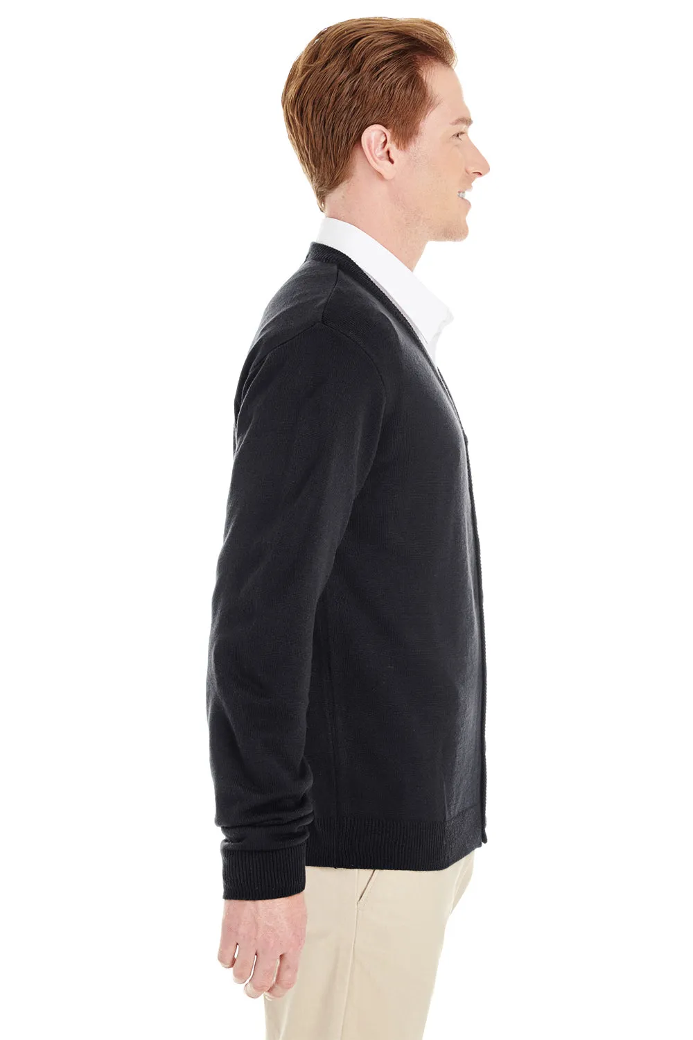Harriton Mens Pilbloc Pill Resistant Button Down Long Sleeve Cardigan Sweater - Black