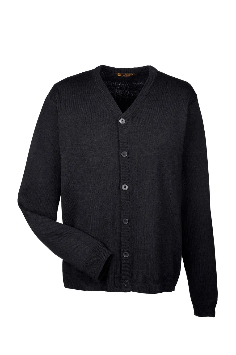 Harriton Mens Pilbloc Pill Resistant Button Down Long Sleeve Cardigan Sweater - Black