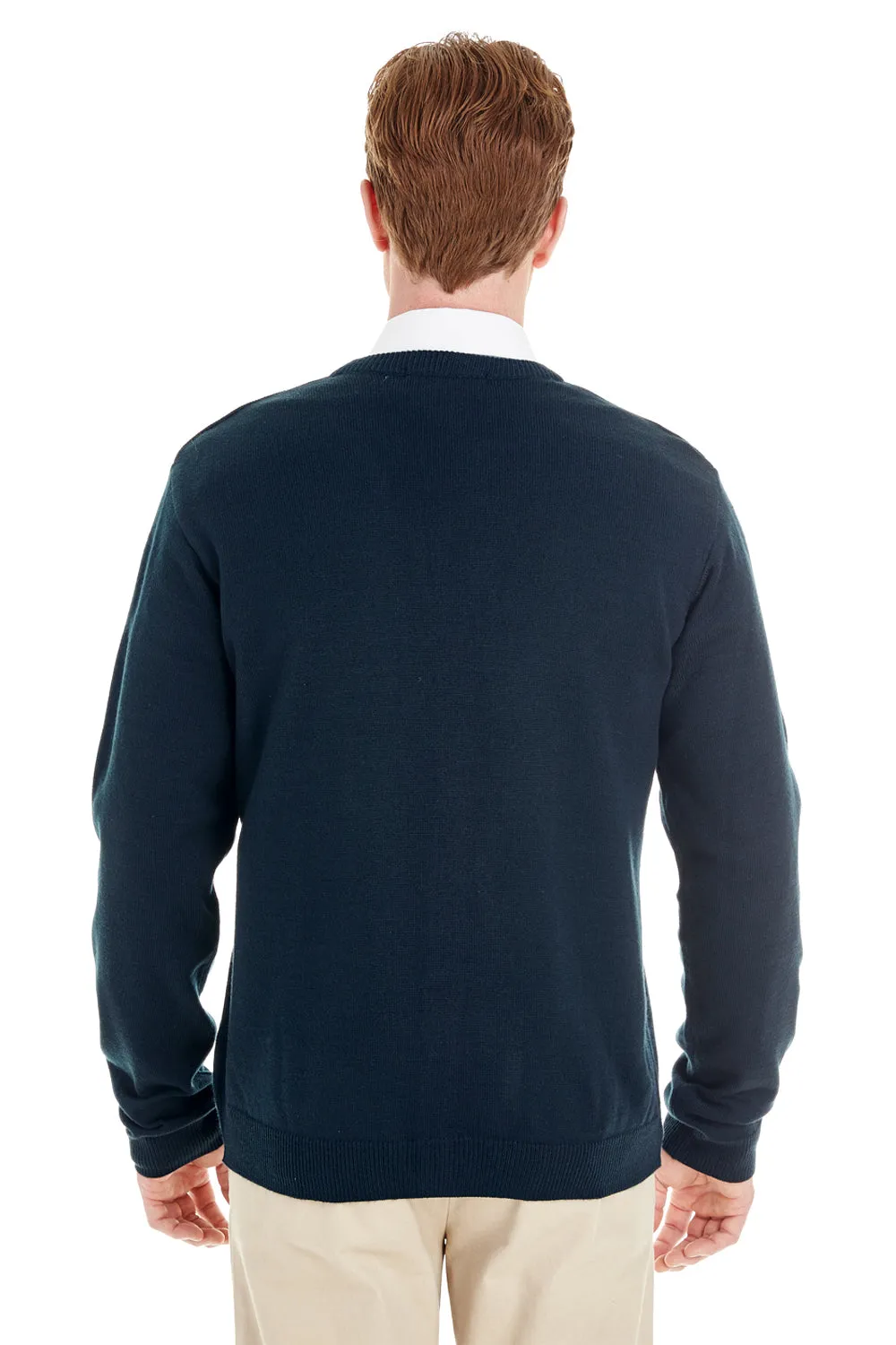 Harriton Mens Pilbloc Pill Resistant Button Down Long Sleeve Cardigan Sweater - Dark Navy Blue