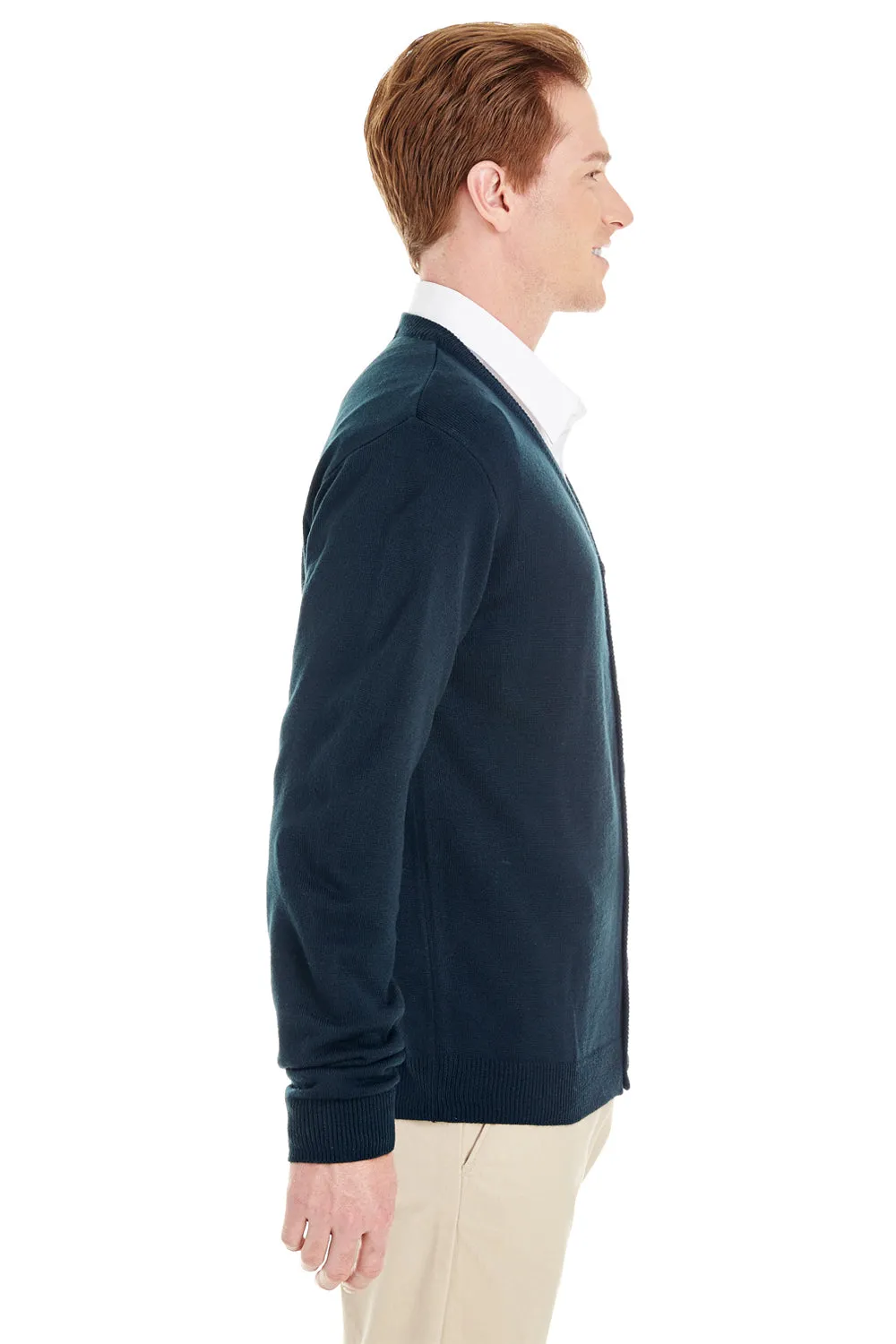 Harriton Mens Pilbloc Pill Resistant Button Down Long Sleeve Cardigan Sweater - Dark Navy Blue