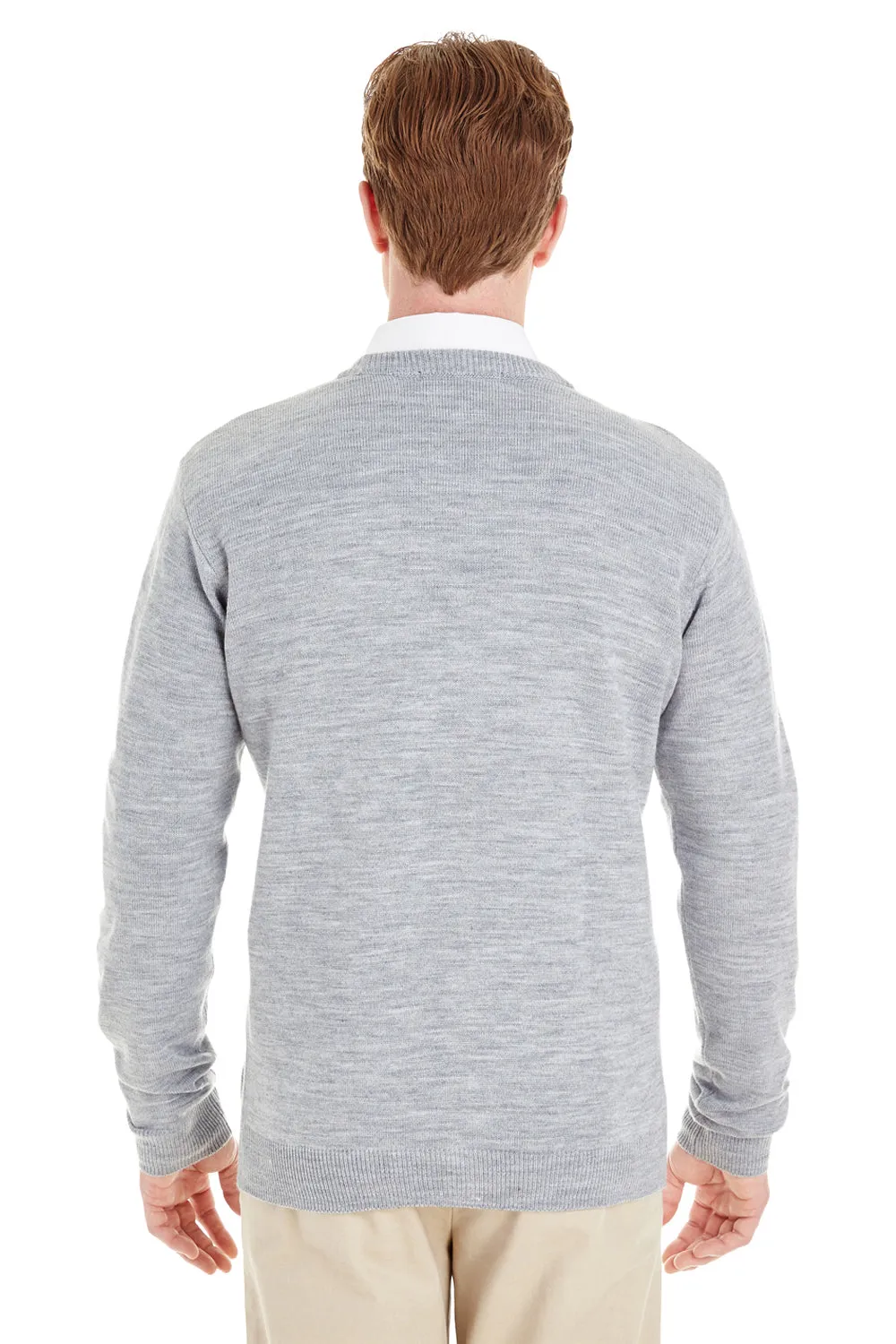 Harriton Mens Pilbloc Pill Resistant Button Down Long Sleeve Cardigan Sweater - Heather Grey