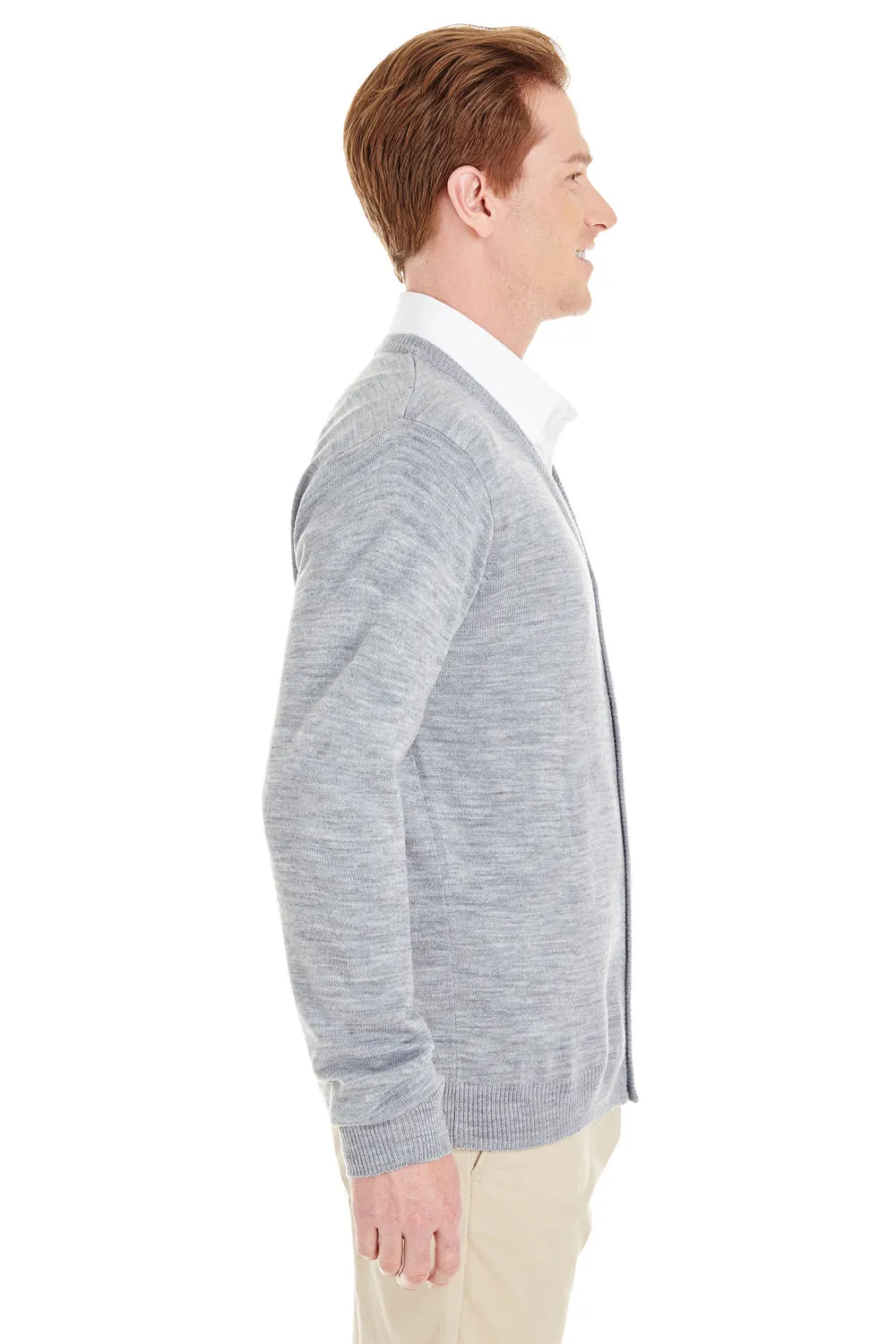 Harriton Mens Pilbloc Pill Resistant Button Down Long Sleeve Cardigan Sweater - Heather Grey