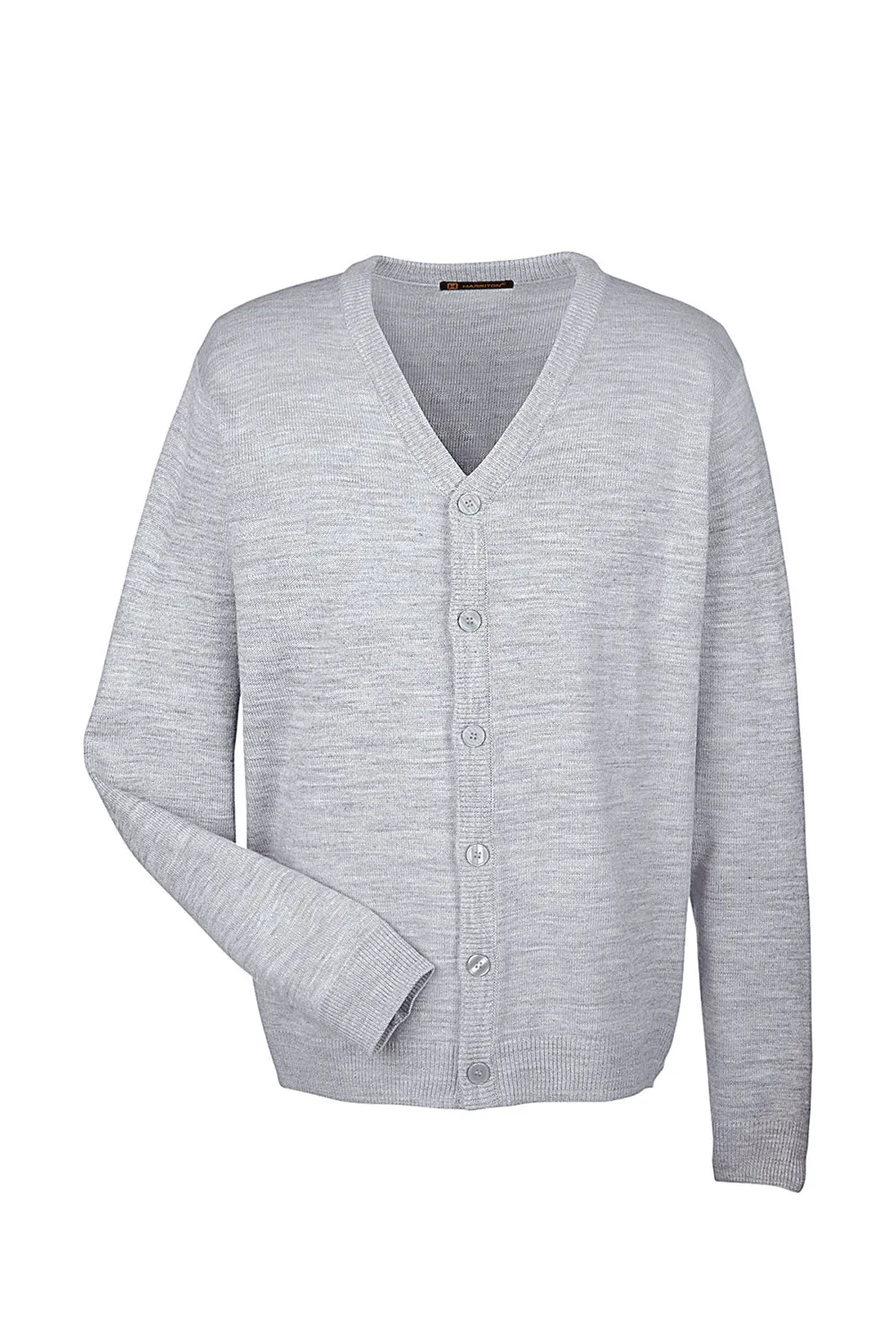 Harriton Mens Pilbloc Pill Resistant Button Down Long Sleeve Cardigan Sweater - Heather Grey