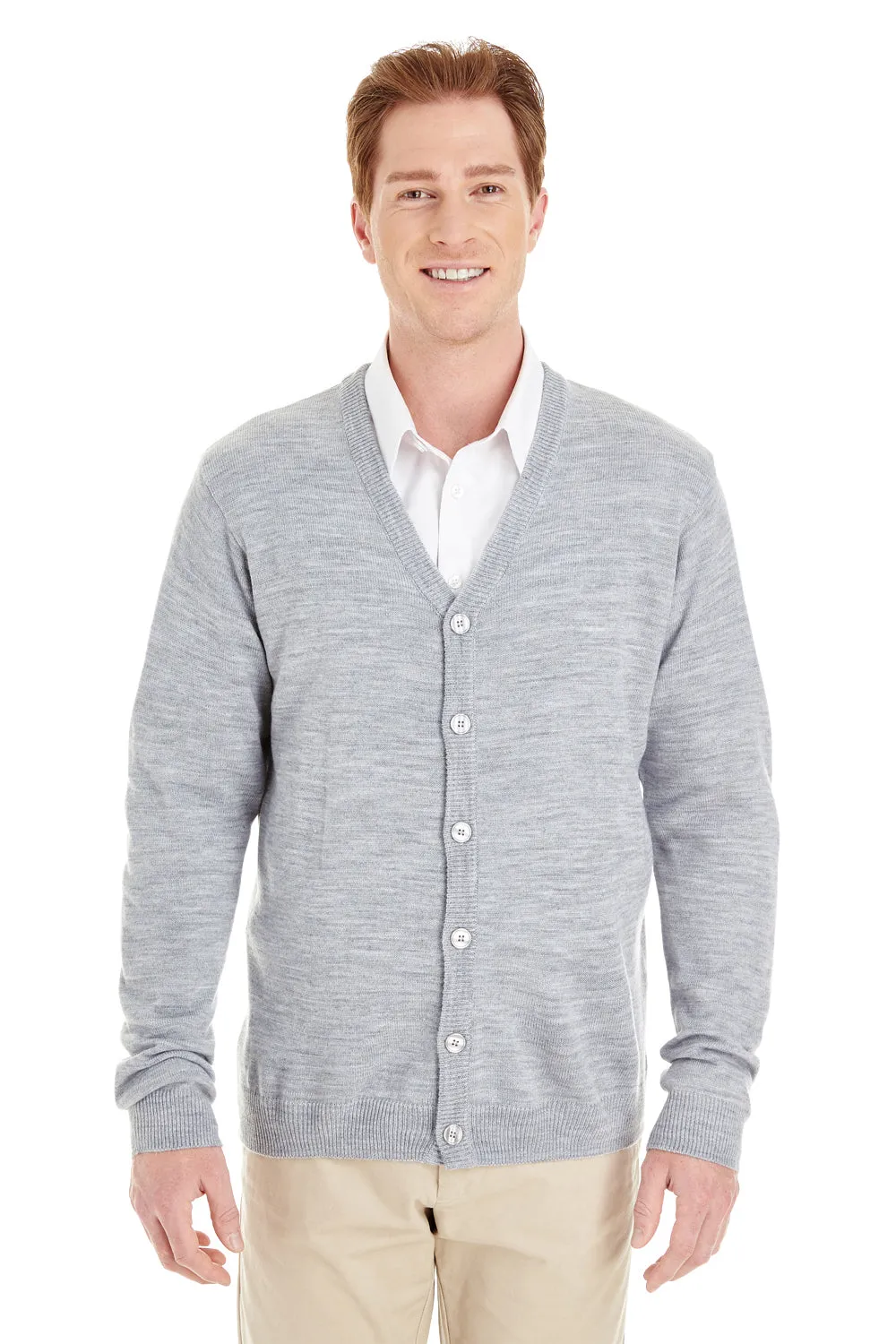 Harriton Mens Pilbloc Pill Resistant Button Down Long Sleeve Cardigan Sweater - Heather Grey