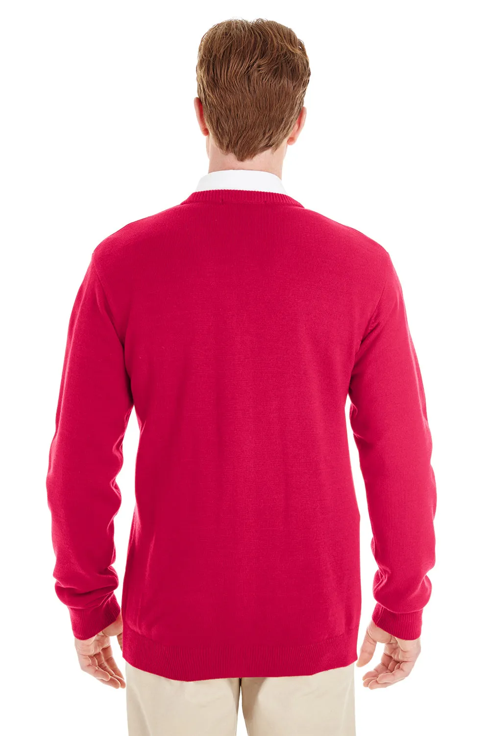 Harriton Mens Pilbloc Pill Resistant Button Down Long Sleeve Cardigan Sweater - Red
