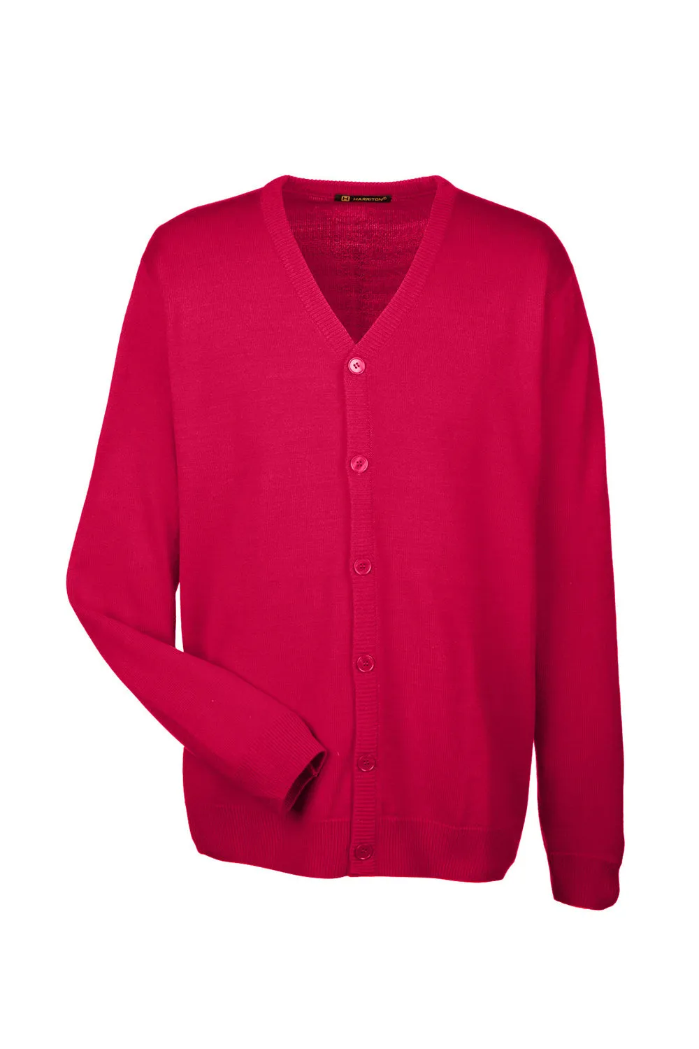 Harriton Mens Pilbloc Pill Resistant Button Down Long Sleeve Cardigan Sweater - Red