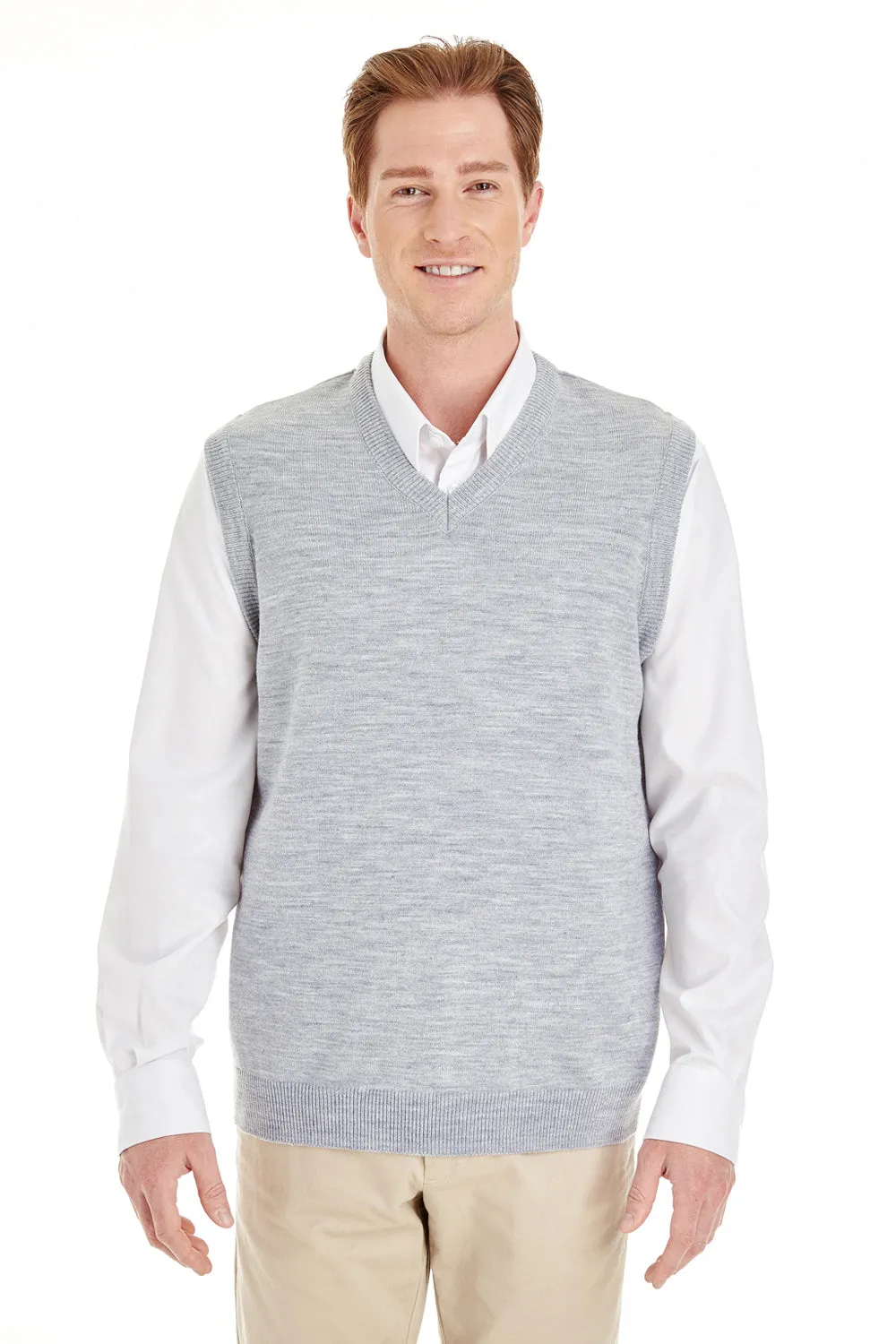 Harriton Mens Pilbloc Pill Resistant V-Neck Sweater Vest - Heather Grey