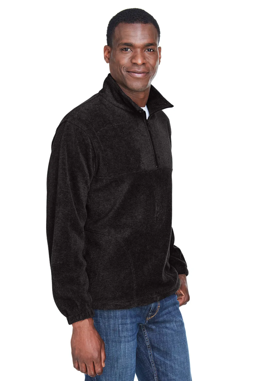 Harriton Mens Pill Resistant Fleece 1/4 Zip Sweatshirt w/ Pockets - Black